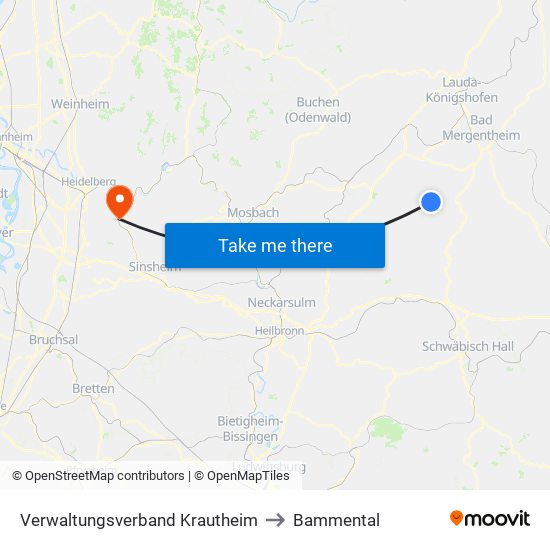 Verwaltungsverband Krautheim to Bammental map