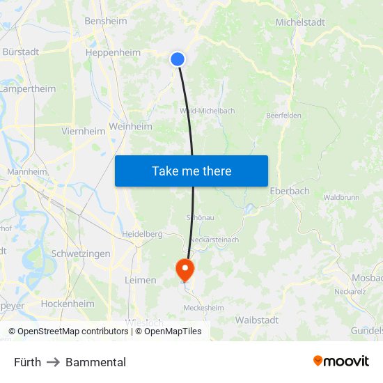 Fürth to Bammental map