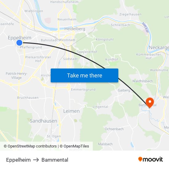 Eppelheim to Bammental map
