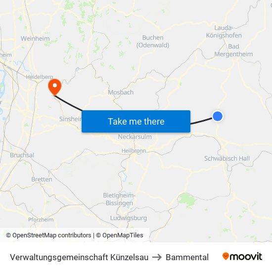 Verwaltungsgemeinschaft Künzelsau to Bammental map