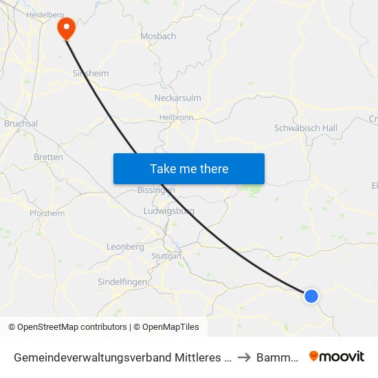 Gemeindeverwaltungsverband Mittleres Fils-Lautertal to Bammental map