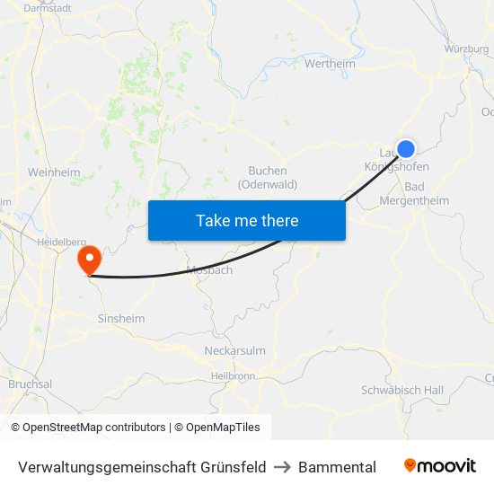 Verwaltungsgemeinschaft Grünsfeld to Bammental map