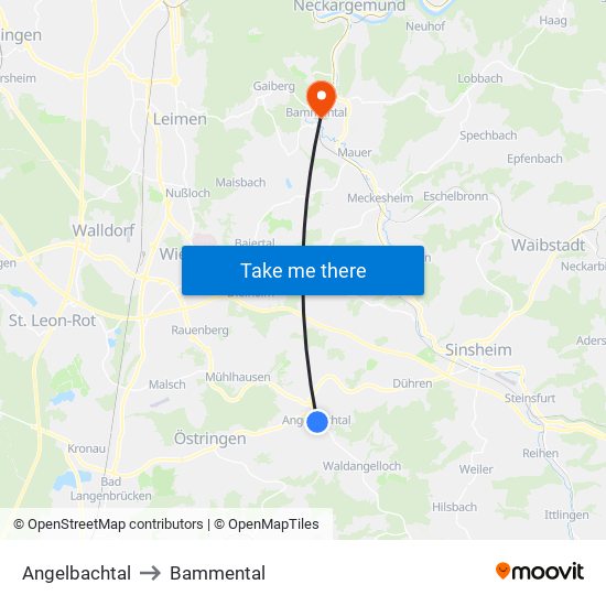 Angelbachtal to Bammental map