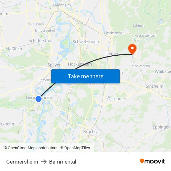 Germersheim to Bammental map