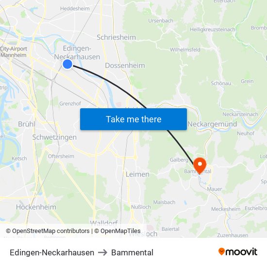 Edingen-Neckarhausen to Bammental map