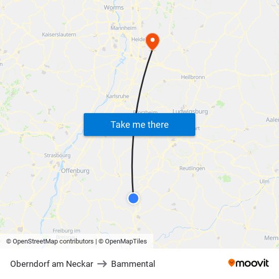 Oberndorf am Neckar to Bammental map