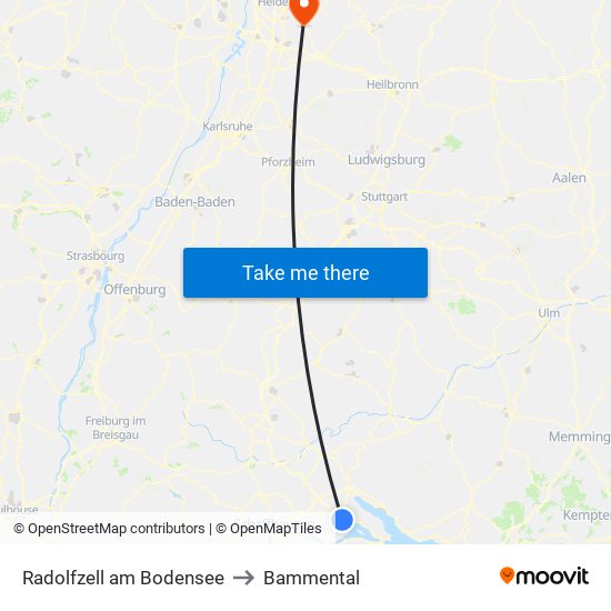 Radolfzell am Bodensee to Bammental map