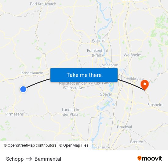 Schopp to Bammental map