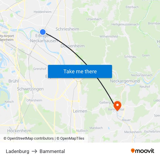 Ladenburg to Bammental map