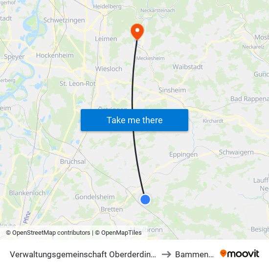 Verwaltungsgemeinschaft Oberderdingen to Bammental map