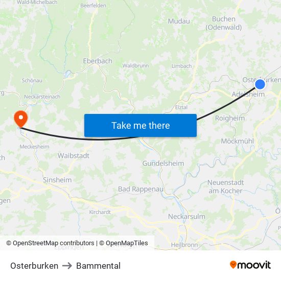 Osterburken to Bammental map