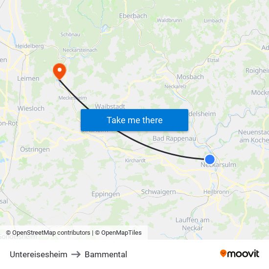 Untereisesheim to Bammental map