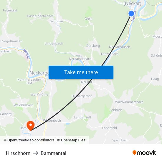 Hirschhorn to Bammental map