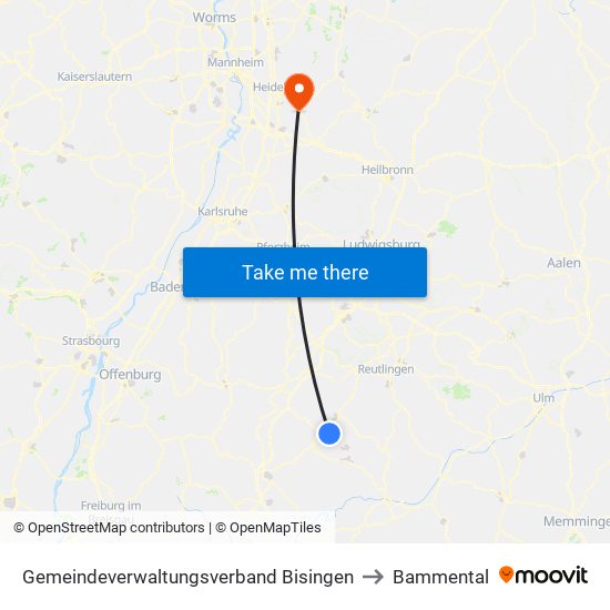 Gemeindeverwaltungsverband Bisingen to Bammental map
