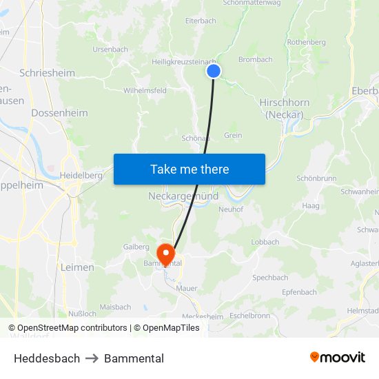 Heddesbach to Bammental map