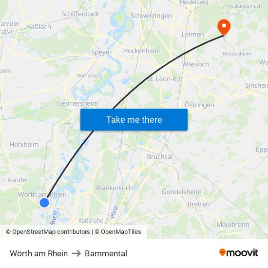 Wörth am Rhein to Bammental map