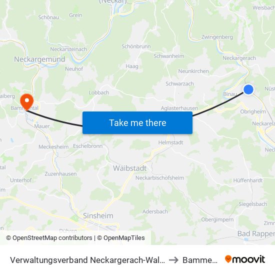 Verwaltungsverband Neckargerach-Waldbrunn to Bammental map