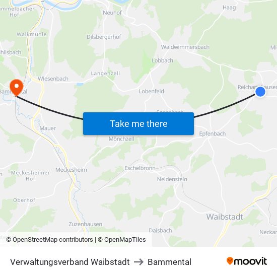 Verwaltungsverband Waibstadt to Bammental map