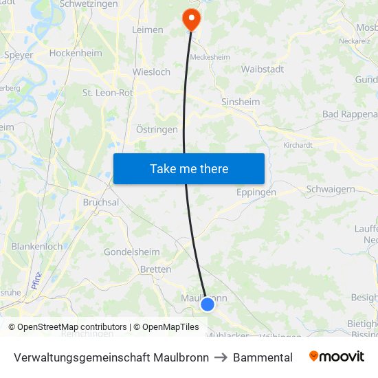 Verwaltungsgemeinschaft Maulbronn to Bammental map