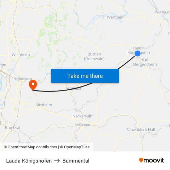 Lauda-Königshofen to Bammental map