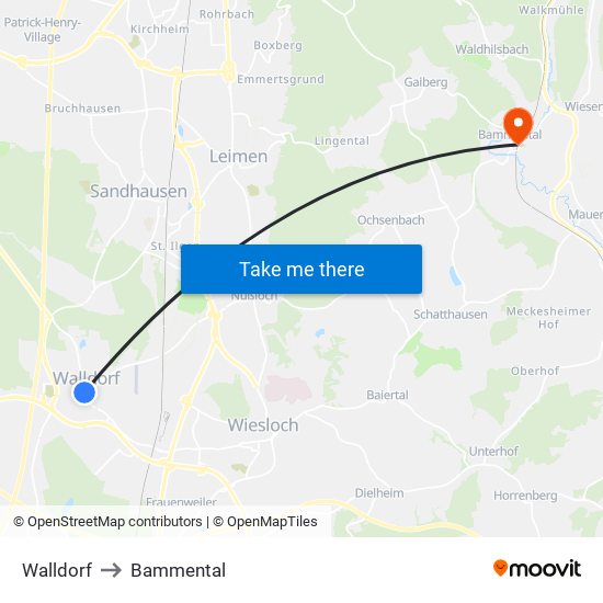 Walldorf to Bammental map