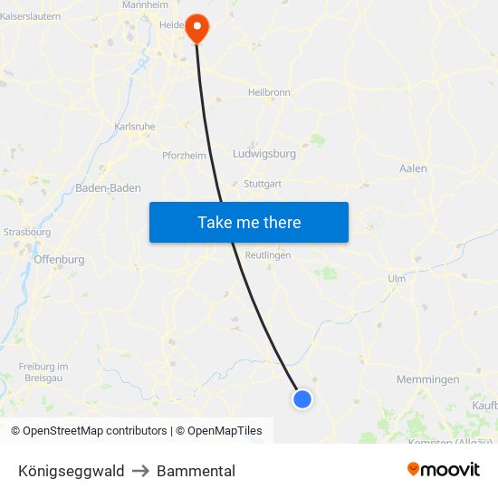 Königseggwald to Bammental map