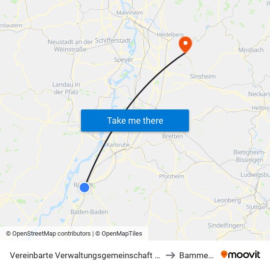 Vereinbarte Verwaltungsgemeinschaft Rastatt to Bammental map