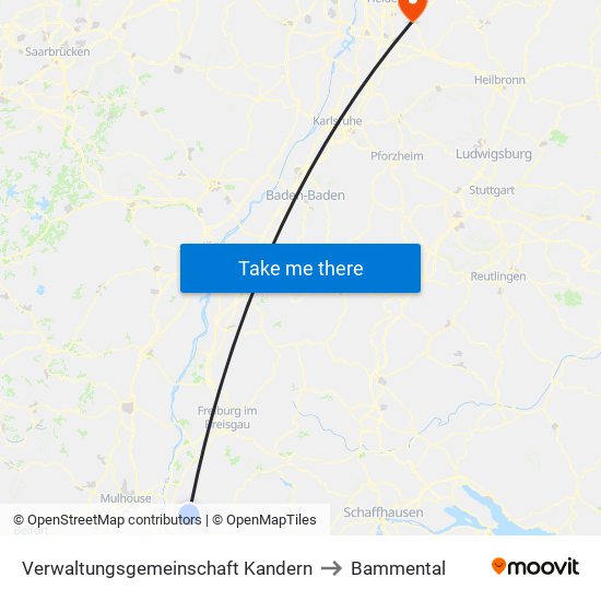 Verwaltungsgemeinschaft Kandern to Bammental map