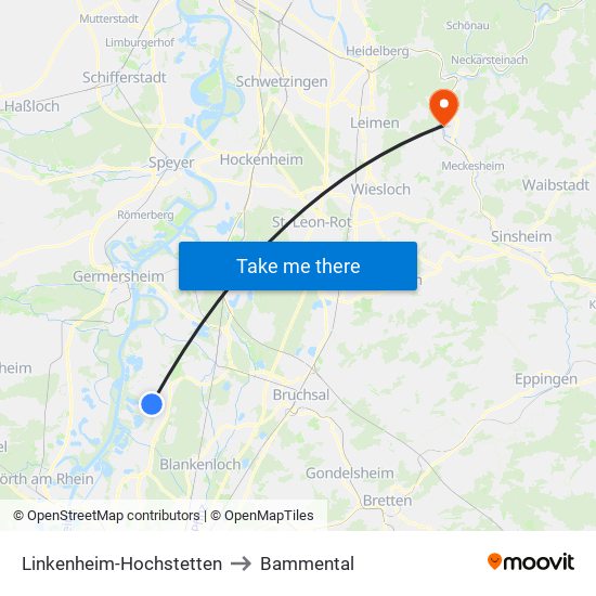 Linkenheim-Hochstetten to Bammental map