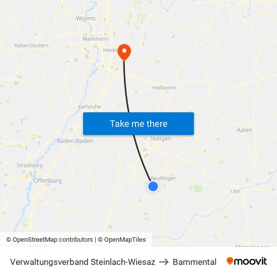 Verwaltungsverband Steinlach-Wiesaz to Bammental map