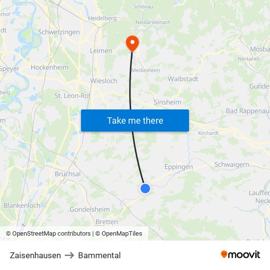 Zaisenhausen to Bammental map