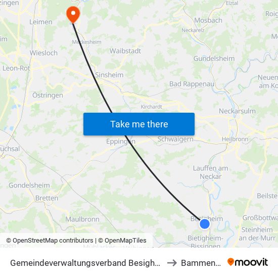 Gemeindeverwaltungsverband Besigheim to Bammental map