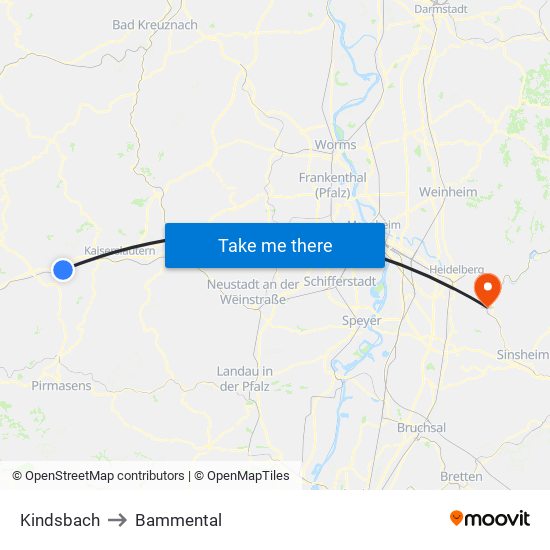 Kindsbach to Bammental map