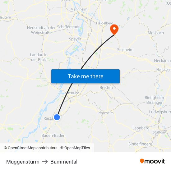 Muggensturm to Bammental map