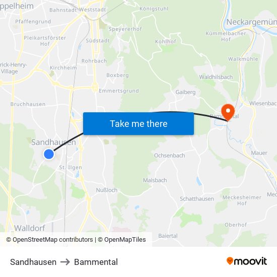 Sandhausen to Bammental map