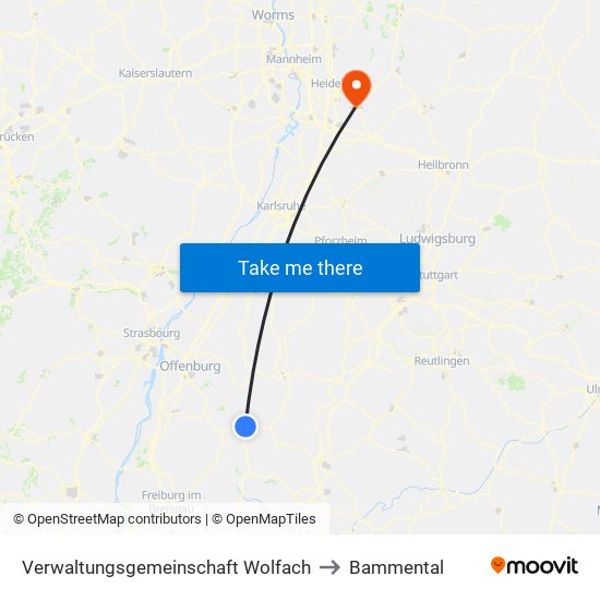 Verwaltungsgemeinschaft Wolfach to Bammental map