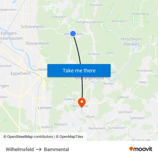 Wilhelmsfeld to Bammental map