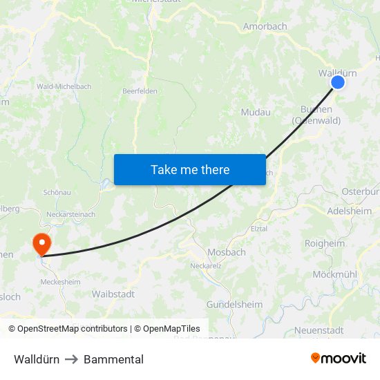 Walldürn to Bammental map