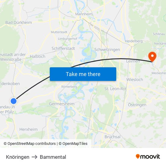 Knöringen to Bammental map