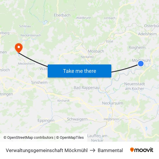 Verwaltungsgemeinschaft Möckmühl to Bammental map