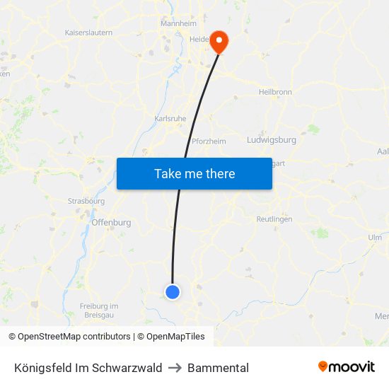 Königsfeld Im Schwarzwald to Bammental map