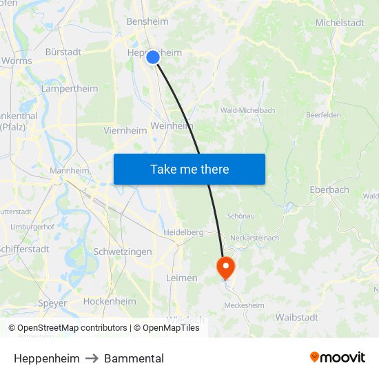 Heppenheim to Bammental map