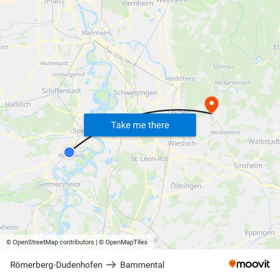 Römerberg-Dudenhofen to Bammental map