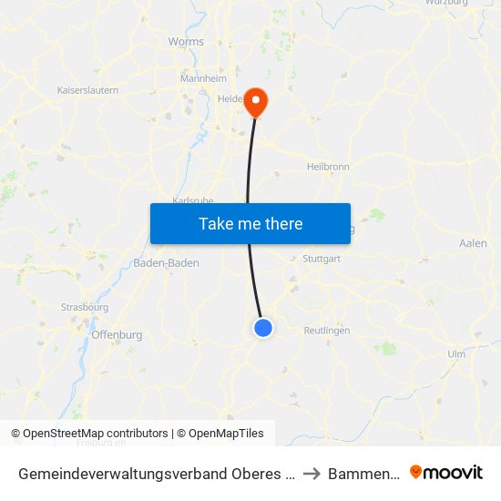 Gemeindeverwaltungsverband Oberes Gäu to Bammental map