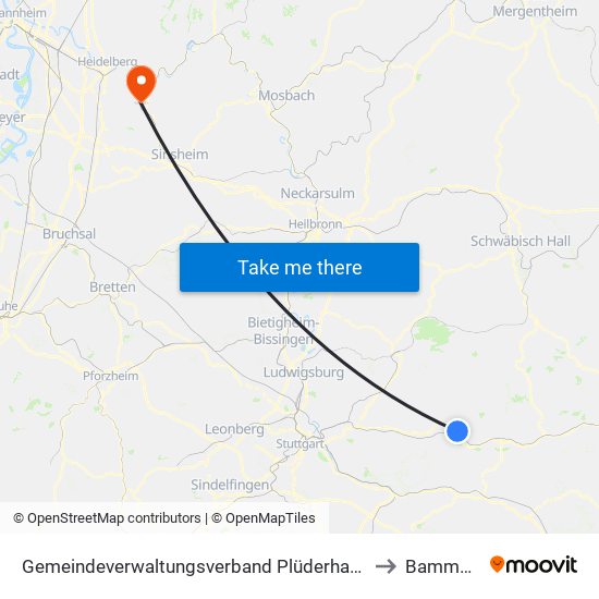 Gemeindeverwaltungsverband Plüderhausen-Urbach to Bammental map