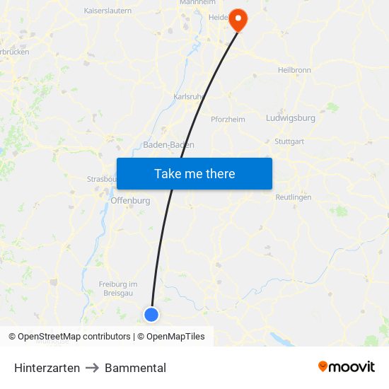 Hinterzarten to Bammental map