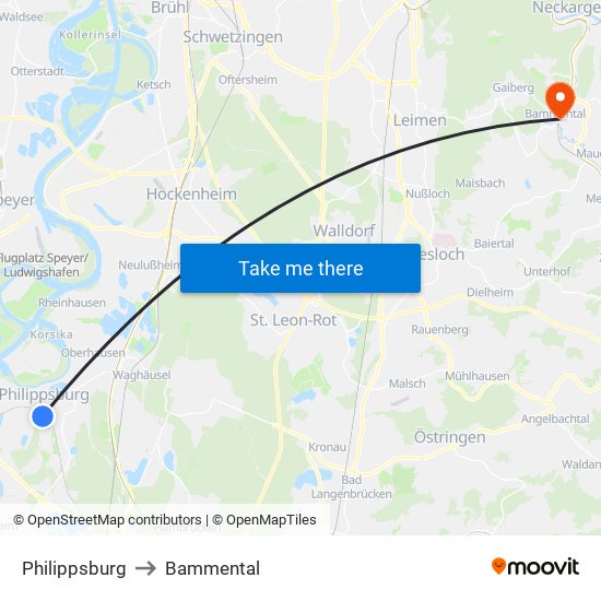 Philippsburg to Bammental map