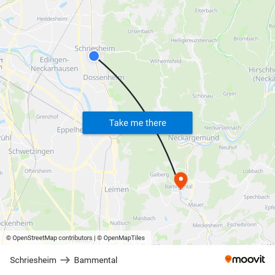 Schriesheim to Bammental map