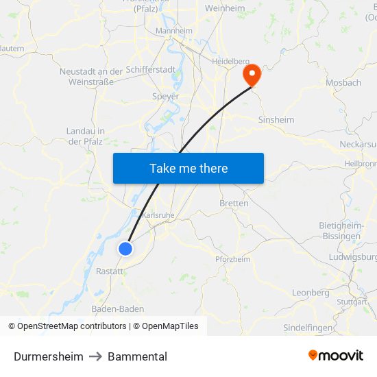 Durmersheim to Bammental map
