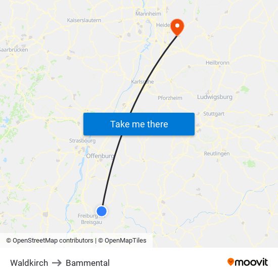 Waldkirch to Bammental map